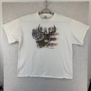 Vtg Academy Sports Outdoors Mens XL Shirt White Deer American Flag Cotton